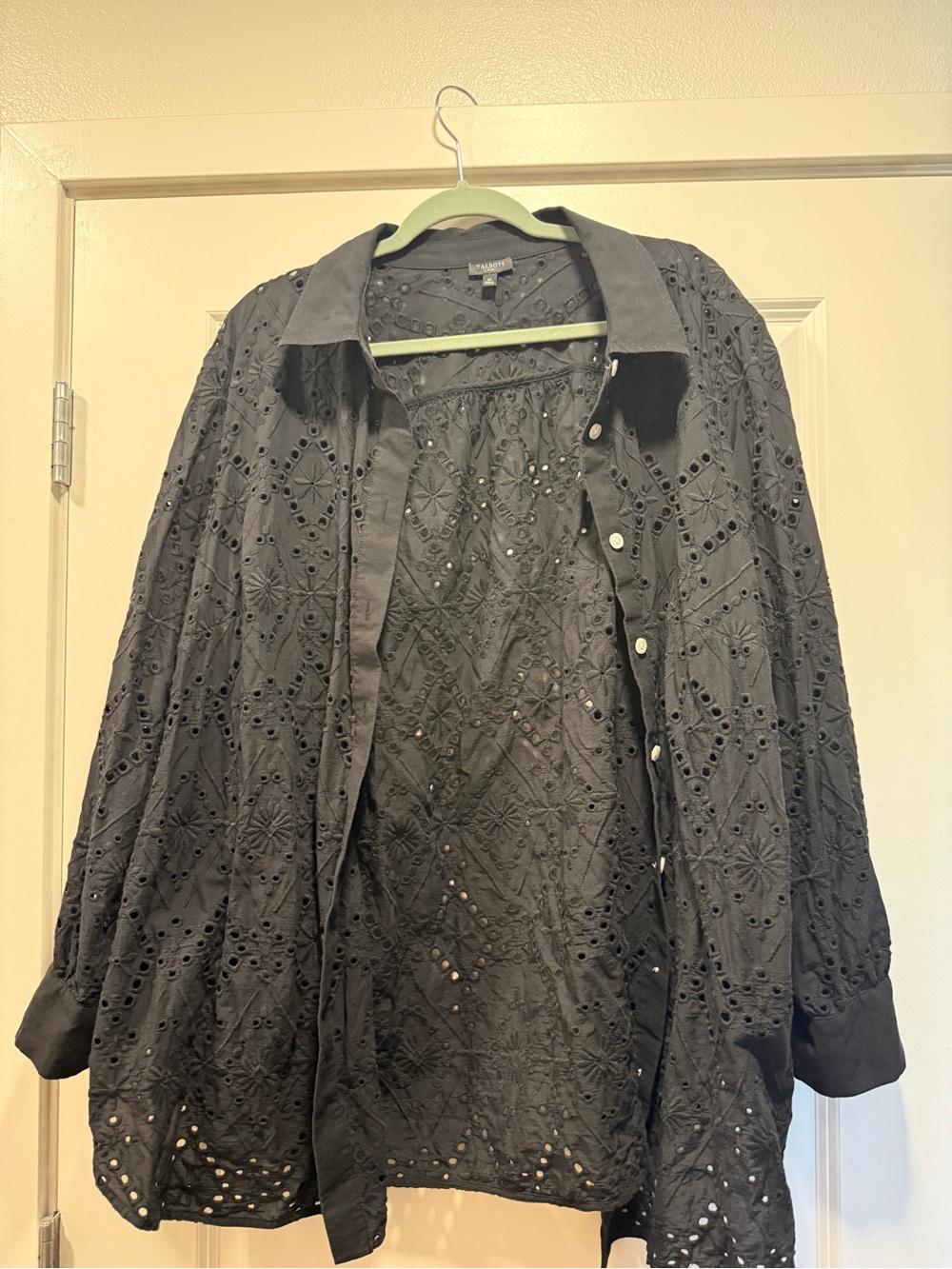 Talbots Black Eyelet Embroidered Shirt Jacket
